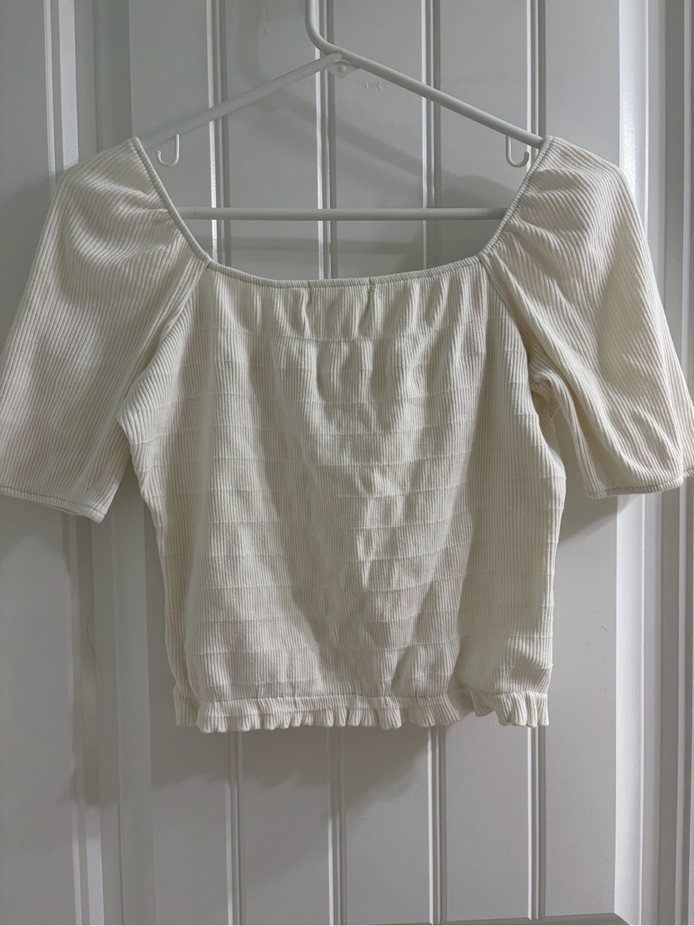 Altar'd State Cream Ribbed Square-Neck Puff Sleeve Crop Top SzS Coquette Cottage - Picture 5 of 7